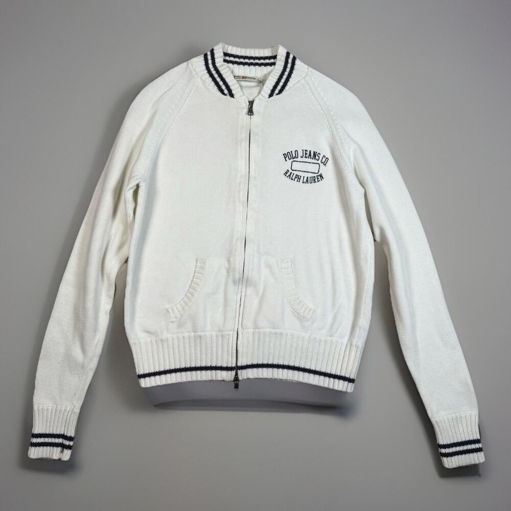 VTG Ralph Lauren Polo Jeans Company Full Zip Cardigan White Size M Cotton